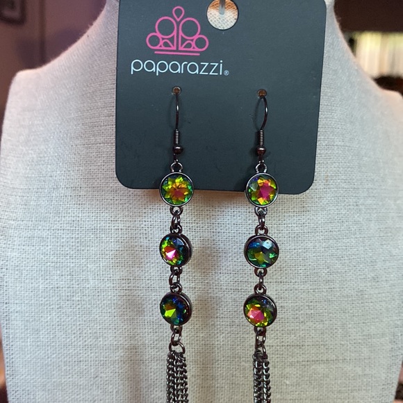 Oil Slick Rhinestone Dangle Earrings - Picture 1 of 4